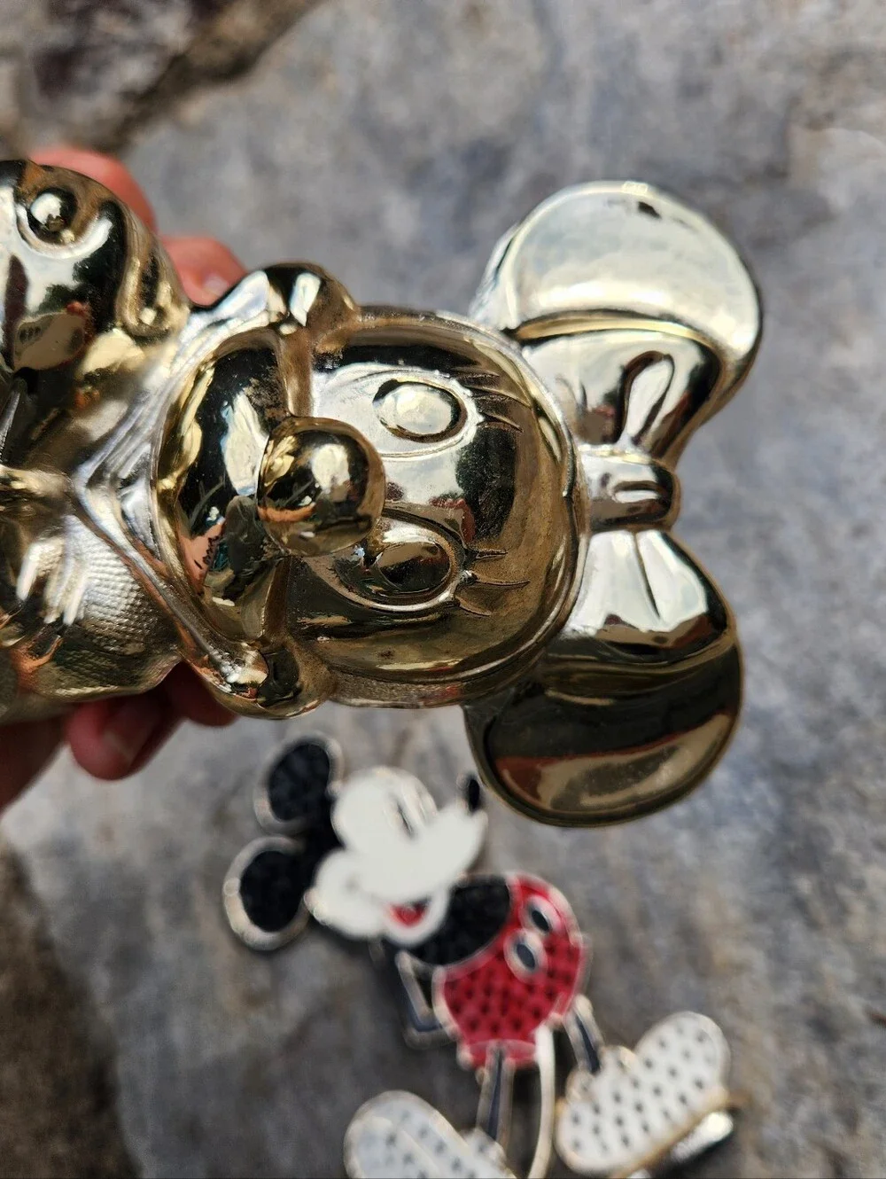 Mickey Earring Tree And Minnie Bank. Both Are Metal 1980's Era Collectibles.